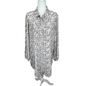 Tory Burch Celestial Frentera Angelique Silk Shirt Dress Nautical Beige Size 14